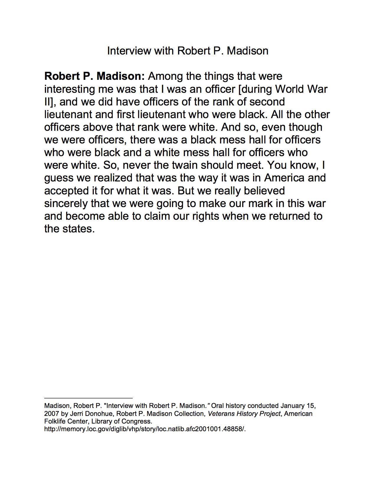 Interview with Robert P. Madison