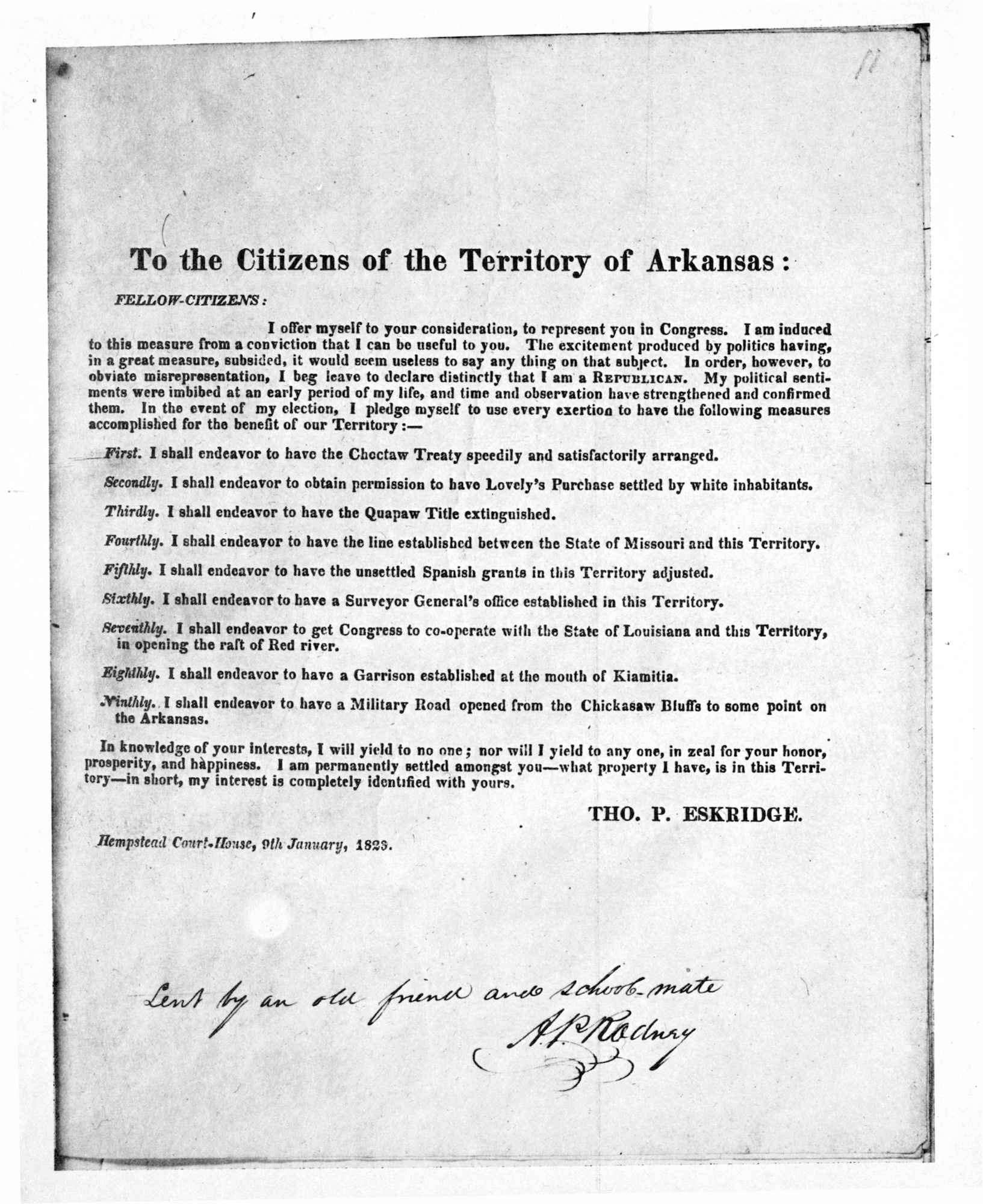 Letter to the Citizens of Arkansas