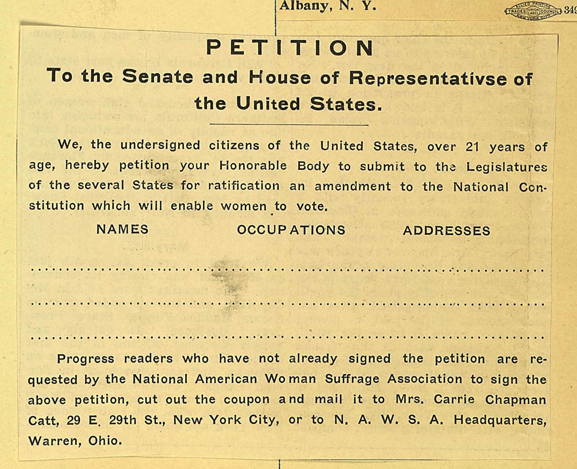 Petition for Women's Suffrage