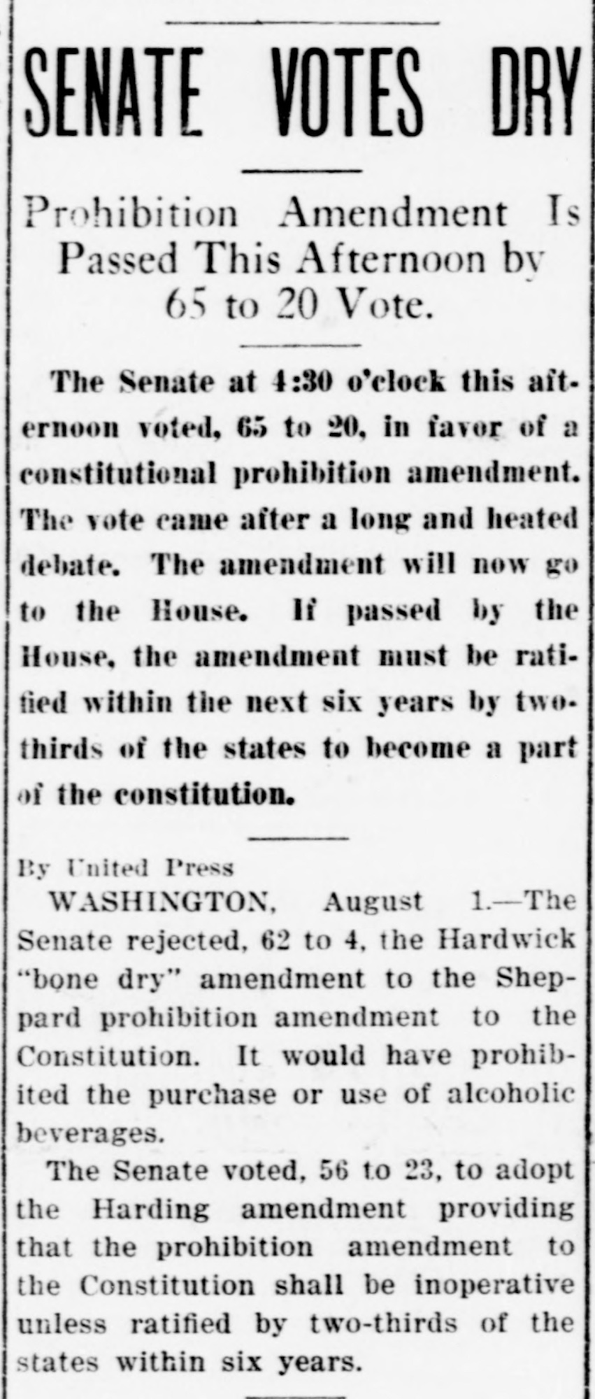 Senate Votes Dry