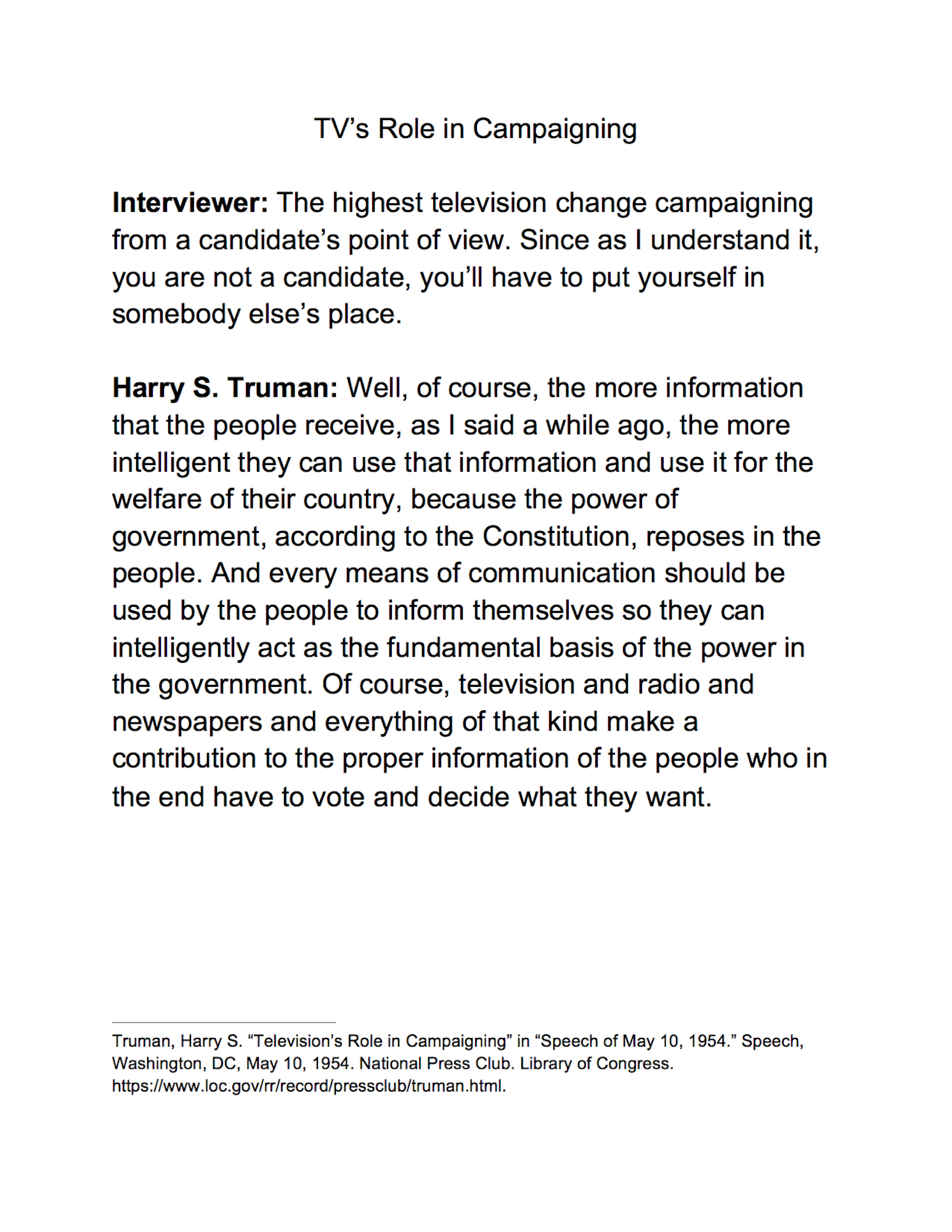 TV's Role in Campaigning
