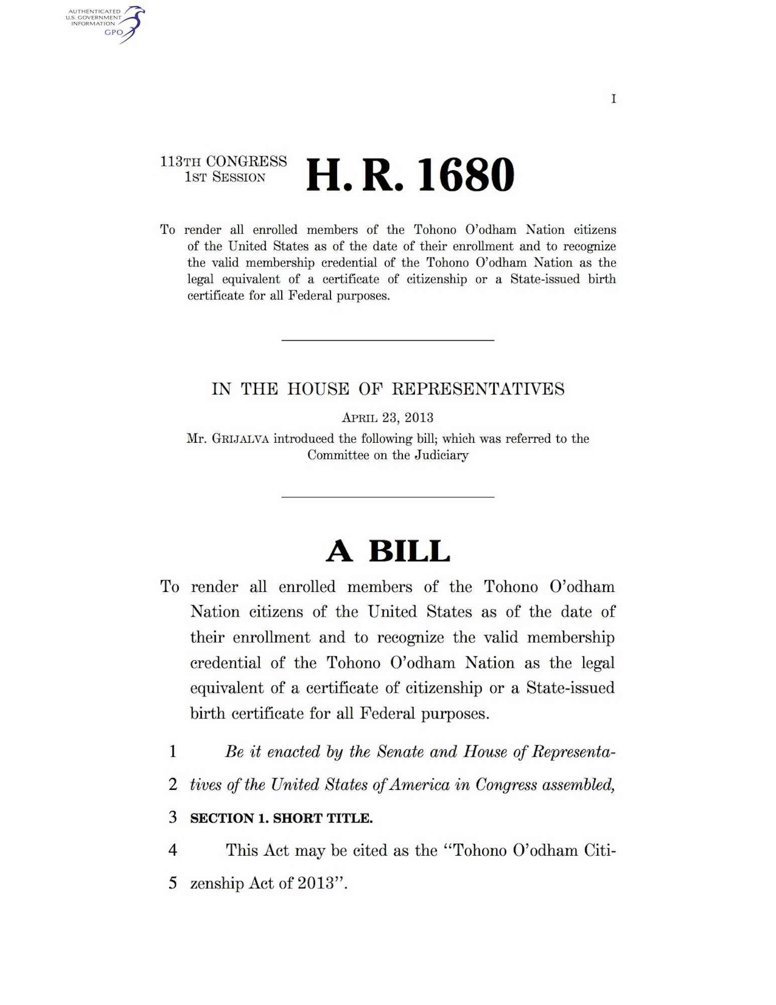 Tohono O'odham Citizenship Act